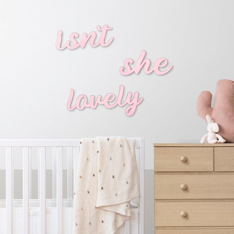 AOCEAN Wood Sign Boho Decor Isn’t She Lovely Wall Art Bedroom Baby Girl Princess Room Nursery Shelf Home Decoration (Pink) - Image 4